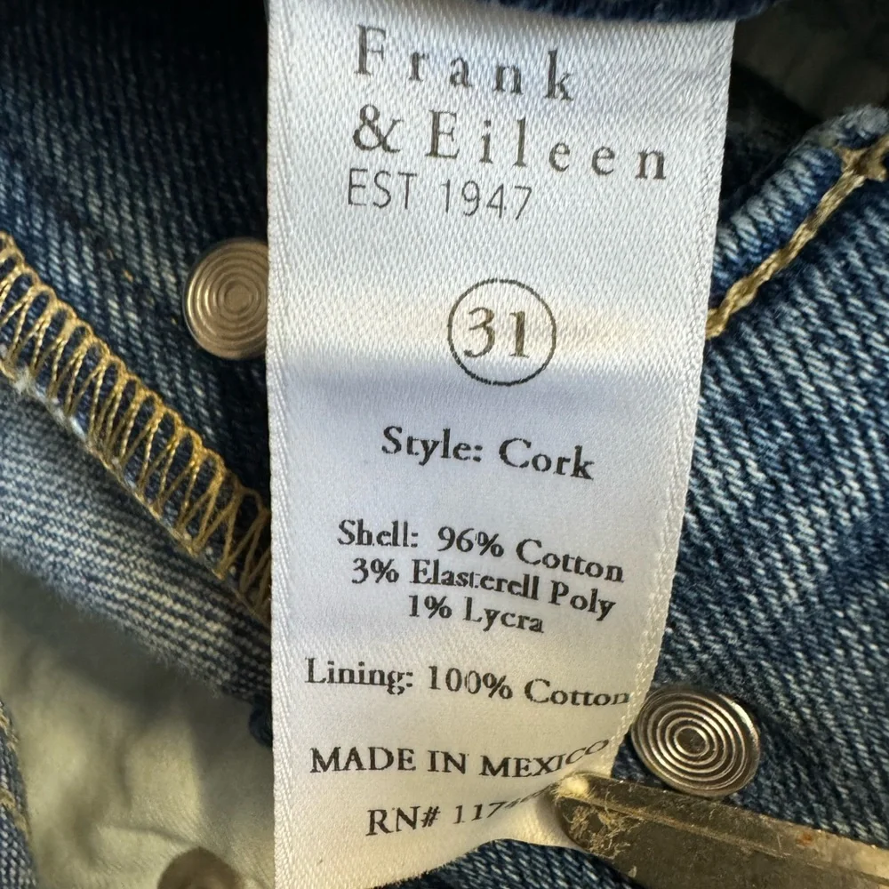 Frank & Eileen- Cork Everyday Jeans Raw Hem Antique Blue.Size 31